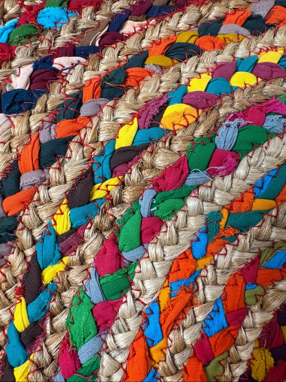 UNCOMMON Repurposed Woven Jute Straw Bag Multicolor Market Tote Carry All BOHO - Picture 3 of 10